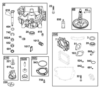 Crankcase Cover/Sump Group Diagram and Parts List for 44N877-0019-G1 400000 - 699999 Briggs and Stratton Engine